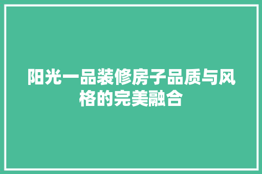阳光一品装修房子品质与风格的完美融合