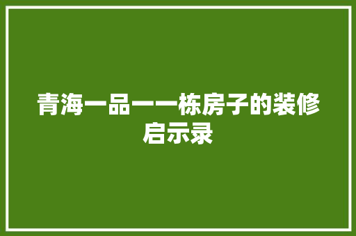 青海一品一一栋房子的装修启示录