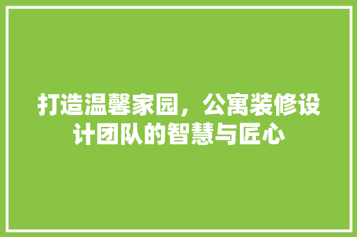 打造温馨家园，公寓装修设计团队的智慧与匠心