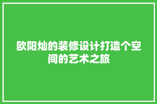 欧阳灿的装修设计打造个空间的艺术之旅