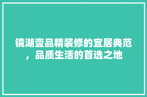 镜湖壹品精装修的宜居典范，品质生活的首选之地