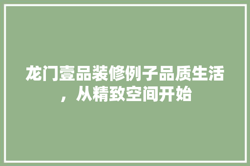 龙门壹品装修例子品质生活，从精致空间开始