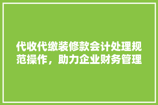 代收代缴装修款会计处理规范操作，助力企业财务管理