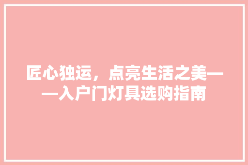 匠心独运，点亮生活之美——入户门灯具选购指南