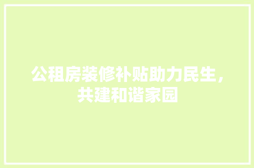 公租房装修补贴助力民生，共建和谐家园