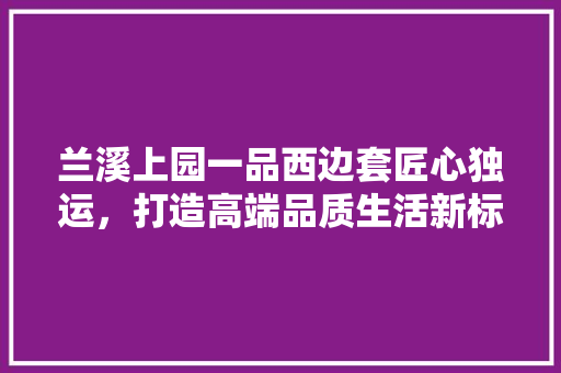 兰溪上园一品西边套匠心独运，打造高端品质生活新标杆