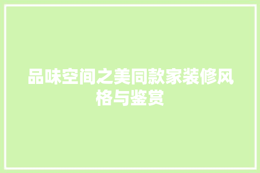 品味空间之美同款家装修风格与鉴赏
