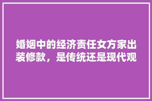 婚姻中的经济责任女方家出装修款，是传统还是现代观念的碰撞