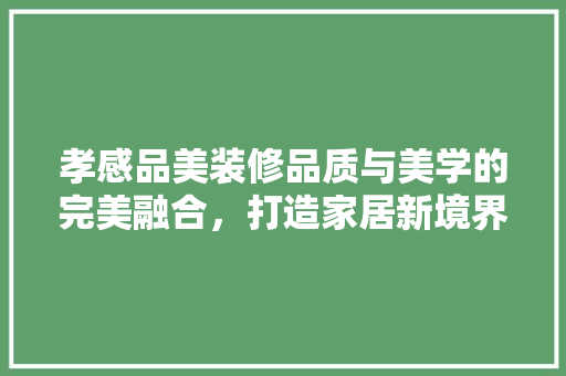 孝感品美装修品质与美学的完美融合，打造家居新境界