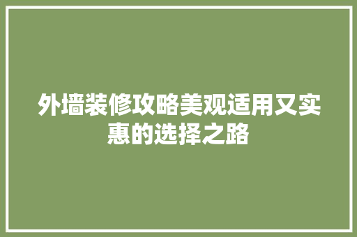 外墙装修攻略美观适用又实惠的选择之路