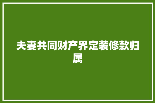 夫妻共同财产界定装修款归属