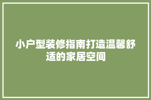 小户型装修指南打造温馨舒适的家居空间