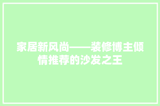 家居新风尚——装修博主倾情推荐的沙发之王
