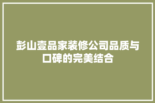 彭山壹品家装修公司品质与口碑的完美结合