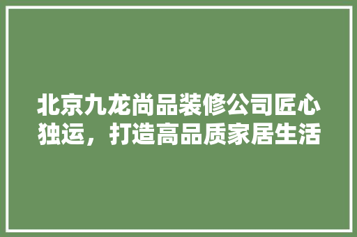 北京九龙尚品装修公司匠心独运，打造高品质家居生活