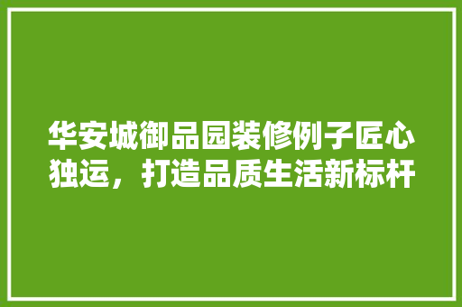 华安城御品园装修例子匠心独运，打造品质生活新标杆