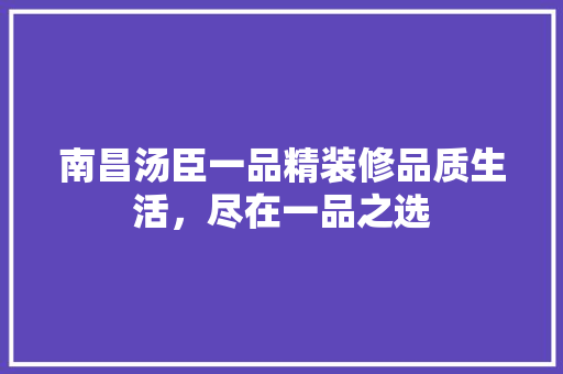 南昌汤臣一品精装修品质生活，尽在一品之选