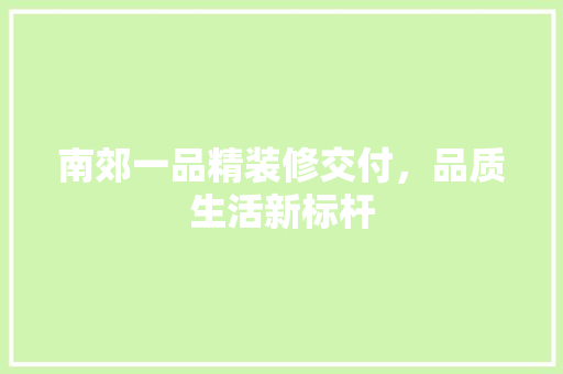 南郊一品精装修交付，品质生活新标杆