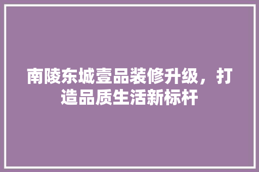 南陵东城壹品装修升级，打造品质生活新标杆