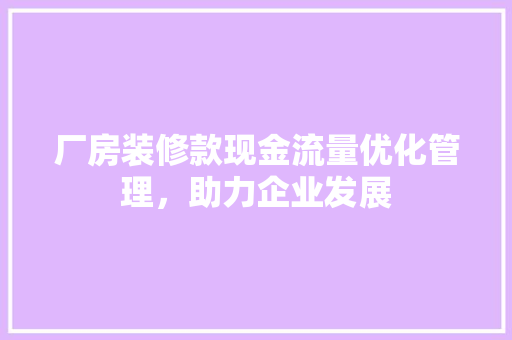 厂房装修款现金流量优化管理，助力企业发展