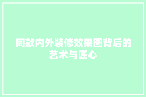 同款内外装修效果图背后的艺术与匠心