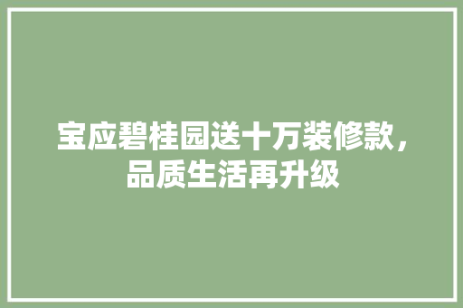 宝应碧桂园送十万装修款，品质生活再升级