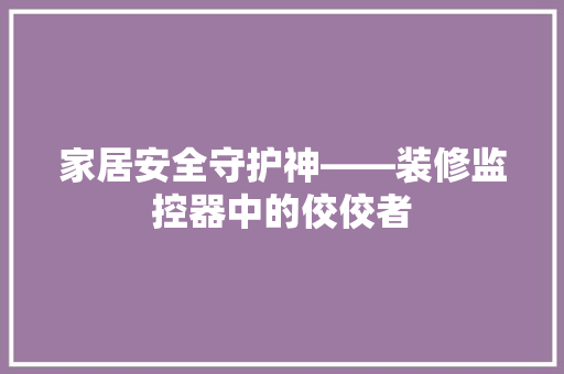 家居安全守护神——装修监控器中的佼佼者