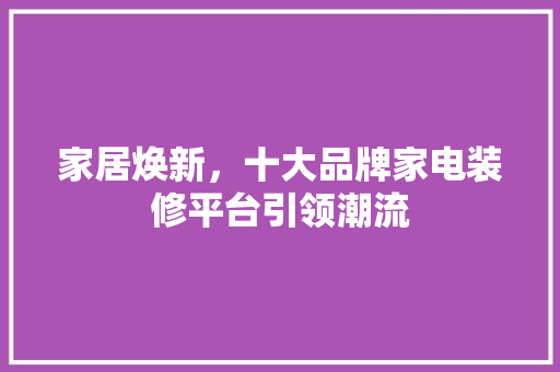 家居焕新，十大品牌家电装修平台引领潮流