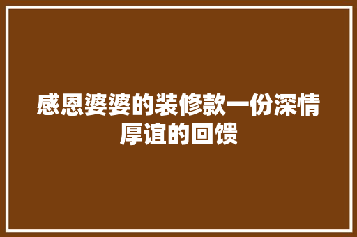 感恩婆婆的装修款一份深情厚谊的回馈