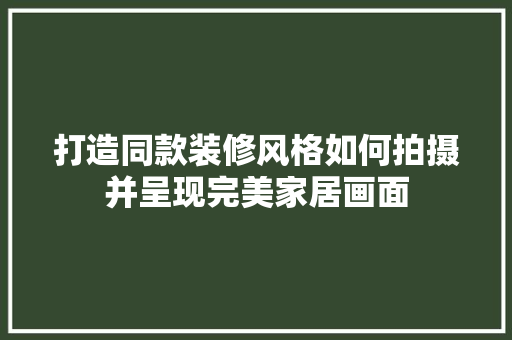 打造同款装修风格如何拍摄并呈现完美家居画面
