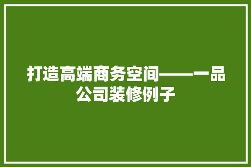 打造高端商务空间——一品公司装修例子