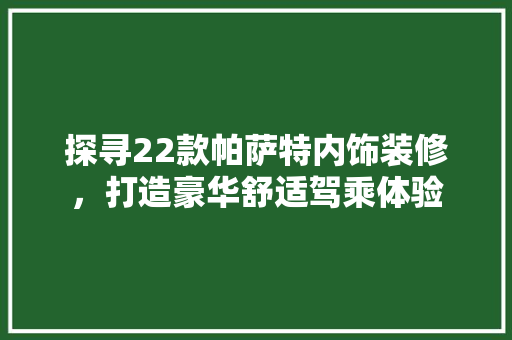 探寻22款帕萨特内饰装修，打造豪华舒适驾乘体验