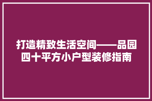 打造精致生活空间——品园四十平方小户型装修指南