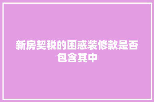 新房契税的困惑装修款是否包含其中