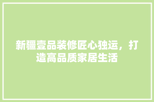 新疆壹品装修匠心独运，打造高品质家居生活