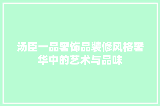 汤臣一品奢饰品装修风格奢华中的艺术与品味