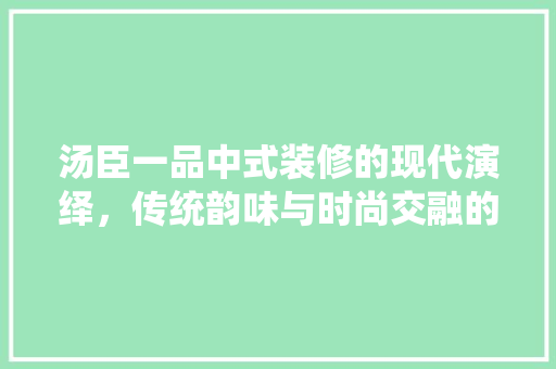 汤臣一品中式装修的现代演绎，传统韵味与时尚交融的典范