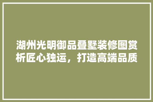 湖州光明御品叠墅装修图赏析匠心独运，打造高端品质居住空间