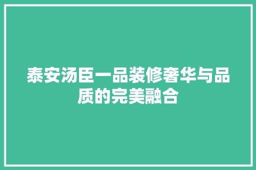 泰安汤臣一品装修奢华与品质的完美融合