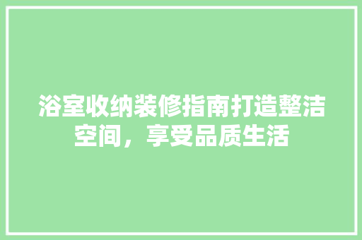 浴室收纳装修指南打造整洁空间，享受品质生活