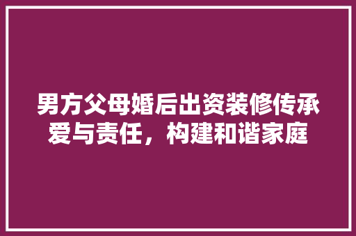 男方父母婚后出资装修传承爱与责任，构建和谐家庭