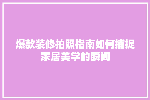 爆款装修拍照指南如何捕捉家居美学的瞬间