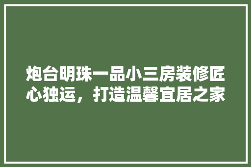 炮台明珠一品小三房装修匠心独运，打造温馨宜居之家