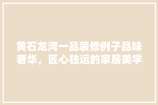 黄石龙湾一品装修例子品味奢华，匠心独运的家居美学