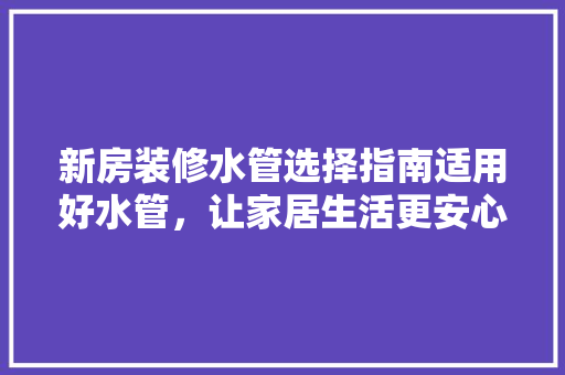 新房装修水管选择指南适用好水管，让家居生活更安心