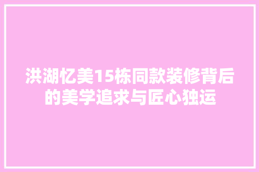 洪湖忆美15栋同款装修背后的美学追求与匠心独运