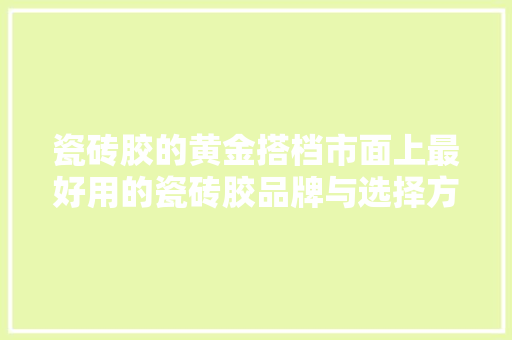 瓷砖胶的黄金搭档市面上最好用的瓷砖胶品牌与选择方法