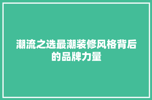 潮流之选最潮装修风格背后的品牌力量