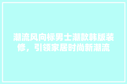 潮流风向标男士潮款韩版装修，引领家居时尚新潮流