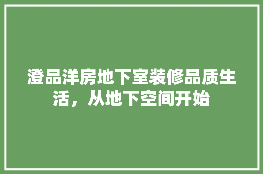 澄品洋房地下室装修品质生活，从地下空间开始
